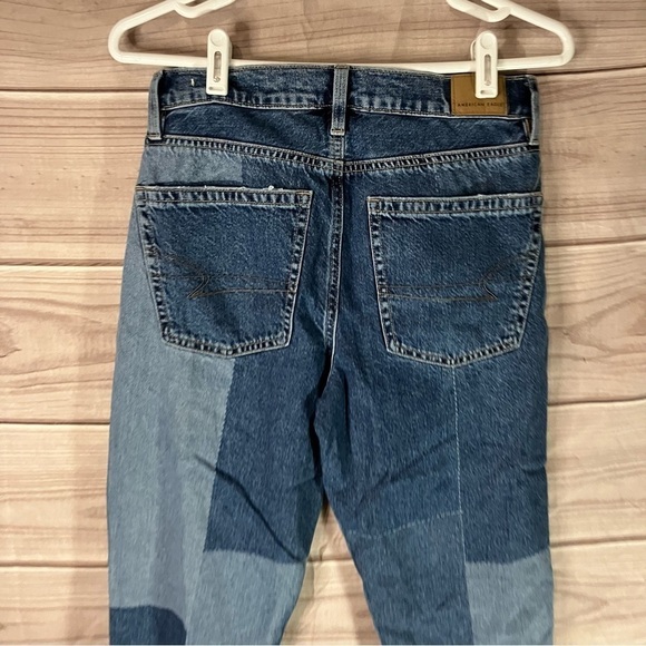 AMERICAN Eagle Patch Work 90’s Bootcut Jeans in Blue Short Inseam - Picture 9 of 12